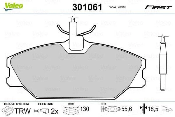 Комплект гальмівних накладок, дискове гальмо VALEO 301061 (фото 1)
