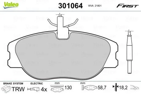 Гальмівні колодки, дискові VALEO 301064