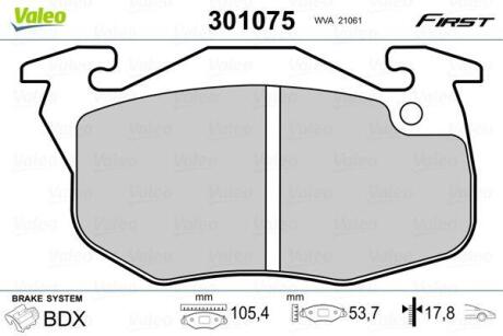Гальмівні колодки, дискові VALEO 301075