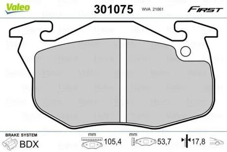 Гальмівні колодки, дискові VALEO 301075