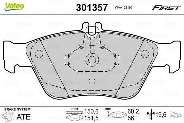 Комплект гальмівних накладок, дискове гальмо VALEO 301357 (фото 1)