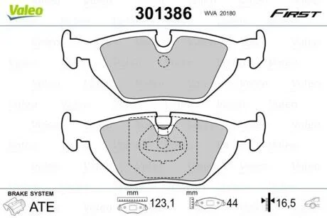 Комплект гальмівних накладок, дискове гальмо VALEO 301386