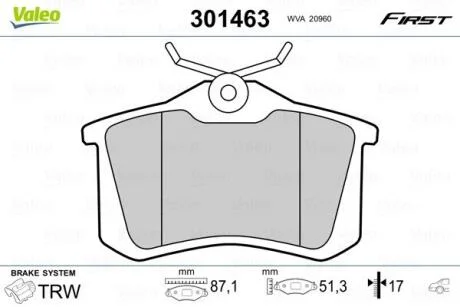 Гальмівні колодки, дискові VALEO 301463