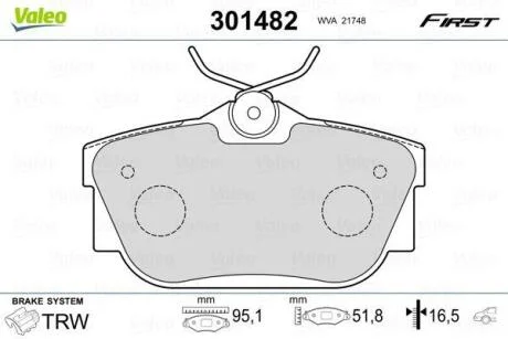 Гальмівні колодки, дискові VALEO 301482