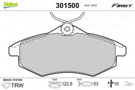 Гальмівні колодки, дискові VALEO 301500