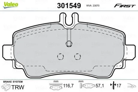 Гальмівні колодки, дискові VALEO 301549