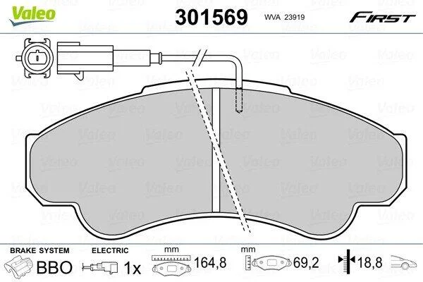 Комплект гальмівних накладок, дискове гальмо VALEO 301569 (фото 1)