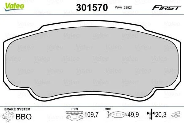 Комплект гальмівних накладок, дискове гальмо VALEO 301570 (фото 1)