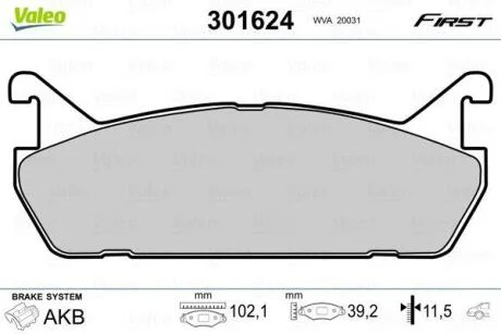 Гальмівні колодки, дискові VALEO 301624