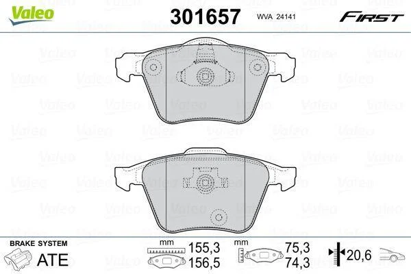 Комплект гальмівних накладок, дискове гальмо VALEO 301657 (фото 1)