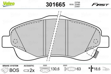 Гальмівні колодки, дискові VALEO 301665