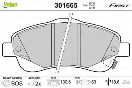Гальмівні колодки, дискові VALEO 301665