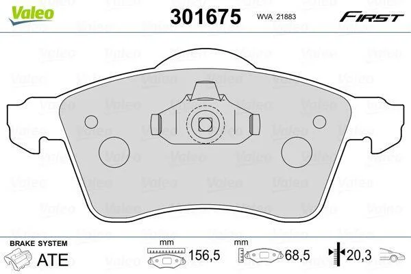 Комплект гальмівних накладок, дискове гальмо VALEO 301675 (фото 1)