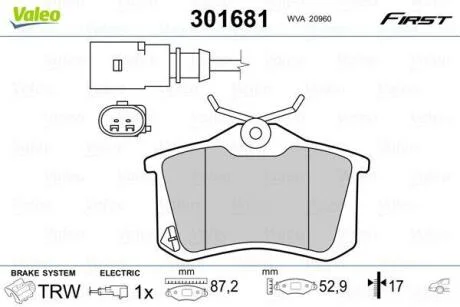 Гальмівні колодки, дискові VALEO 301681