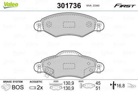 Гальмівні колодки, дискові VALEO 301736