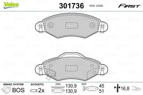 Гальмівні колодки, дискові VALEO 301736