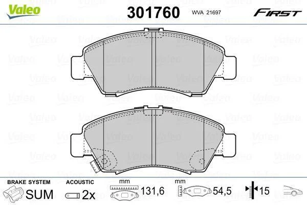 Комплект гальмівних накладок, дискове гальмо VALEO 301760 (фото 1)