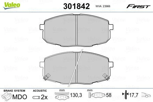 Комплект гальмівних накладок, дискове гальмо VALEO 301842 (фото 1)