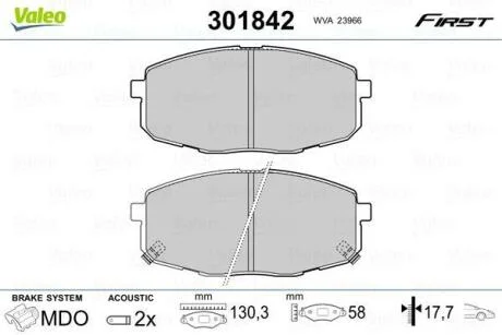 Комплект гальмівних накладок, дискове гальмо VALEO 301842