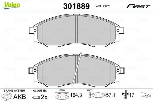 Комплект гальмівних накладок, дискове гальмо VALEO 301889 (фото 1)