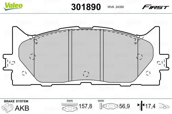 Комплект гальмівних накладок, дискове гальмо VALEO 301890 (фото 1)
