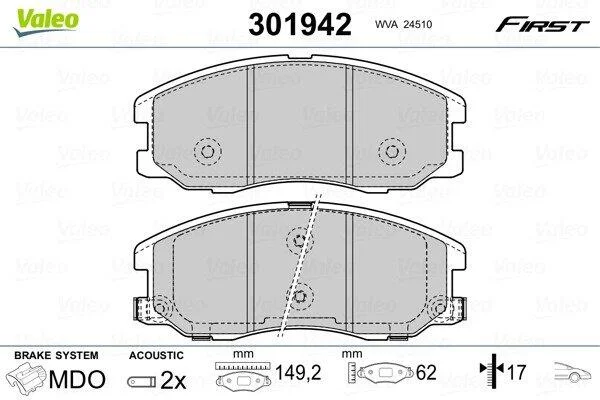 Комплект гальмівних накладок, дискове гальмо VALEO 301942 (фото 1)
