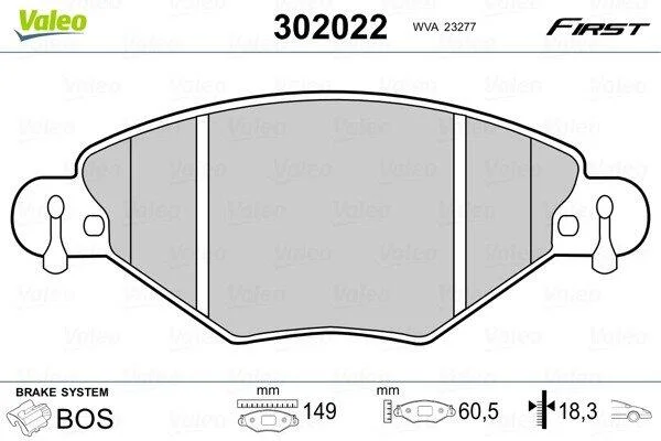 Комплект гальмівних накладок, дискове гальмо VALEO 302022 (фото 1)
