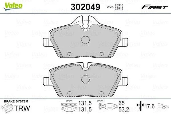 Комплект гальмівних накладок, дискове гальмо VALEO 302049 (фото 1)