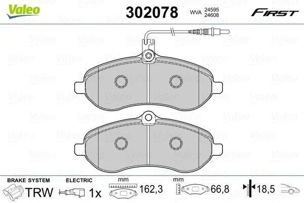 Комплект гальмівних накладок, дискове гальмо VALEO 302078 (фото 1)