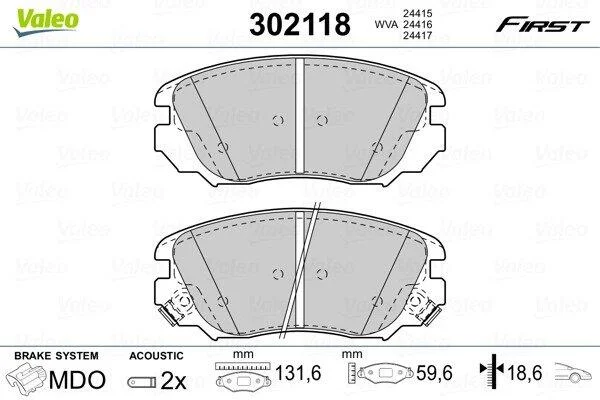Комплект гальмівних накладок, дискове гальмо VALEO 302118 (фото 1)
