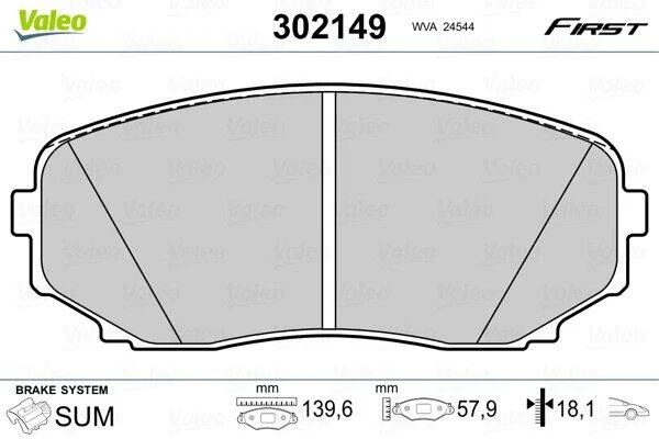 Комплект гальмівних накладок, дискове гальмо VALEO 302149 (фото 1)