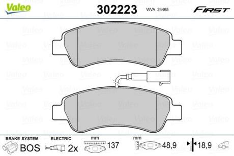 Комплект гальмівних накладок, дискове гальмо VALEO 302223