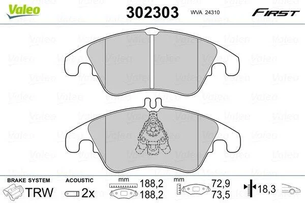 Комплект гальмівних накладок, дискове гальмо VALEO 302303 (фото 1)