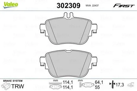 Комплект гальмівних накладок, дискове гальмо VALEO 302309