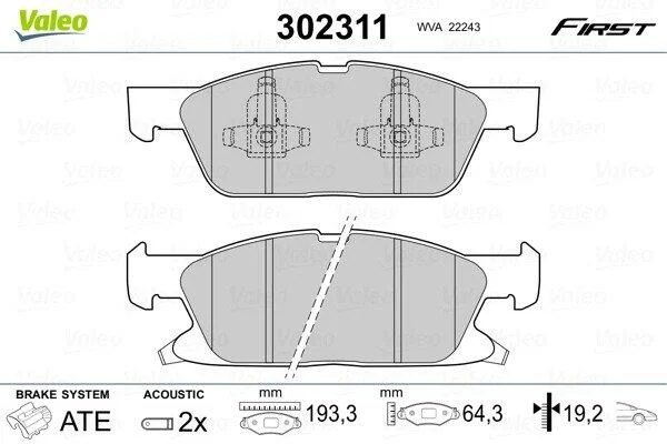 Комплект гальмівних накладок, дискове гальмо VALEO 302311 (фото 1)