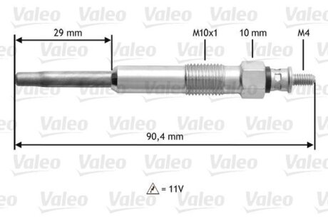 RENAULT свічка розжарювання 11V Kangoo,Dacia Ducter,Logan,Mitsubishi,Nissan Micra,Note,Primera,Opel,Clio,Laguna,Master II,Trafic II,Suzuki VALEO 345101