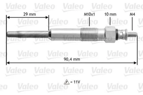 RENAULT свічка розжарювання 11V Kangoo,Dacia Ducter,Logan,Mitsubishi,Nissan Micra,Note,Primera,Opel,Clio,Laguna,Master II,Trafic II,Suzuki VALEO 345101