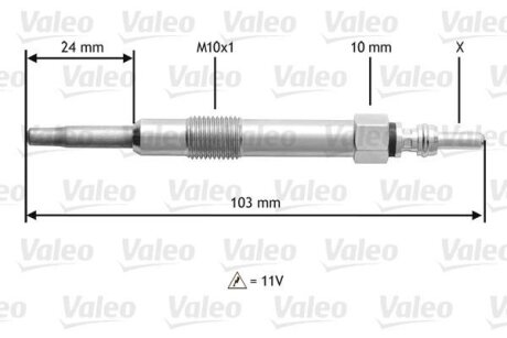 FIAT свічка розжарювання (11V) 1,9/2,4JTD: Doblo, Punto, Marea 98- ALFA OPEL 1,9CDTI 04 VALEO 345114