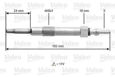 FIAT свічка розжарювання (11V) 1,9/2,4JTD: Doblo, Punto, Marea 98- ALFA OPEL 1,9CDTI 04 VALEO 345114