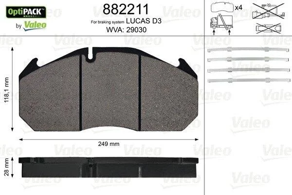 Гальмівні колодки, дискові VALEO 882211 (фото 1)