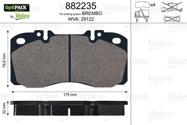 Гальмівні колодки, дискові VALEO 882235 (фото 1)