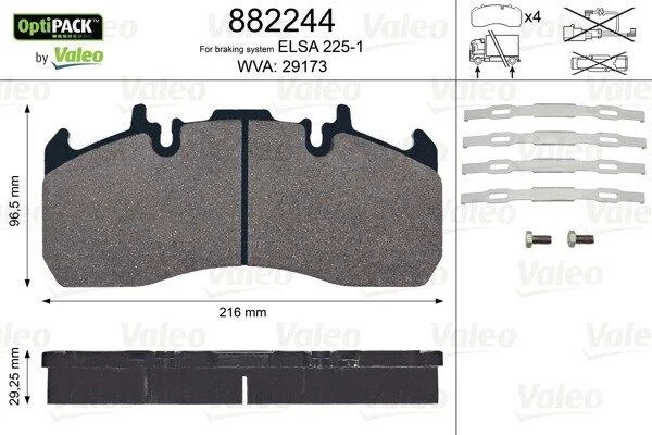 Гальмівні колодки, дискові VALEO 882244 (фото 1)