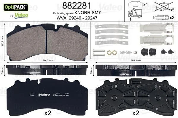 Комплект гальмівних накладок, дискове гальмо VALEO 882281 (фото 1)
