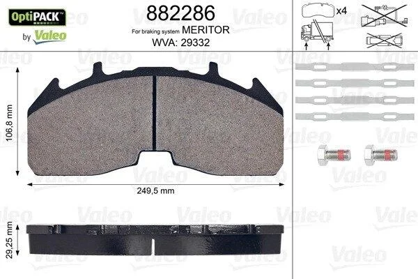 Комплект гальмівних накладок, дискове гальмо VALEO 882286 (фото 1)