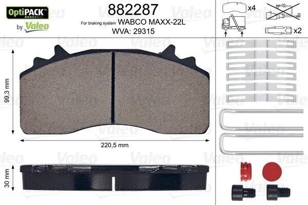 Комплект гальмівних накладок, дискове гальмо VALEO 882287 (фото 1)