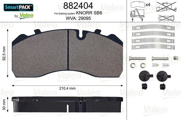 Комплект гальмівних накладок, дискове гальмо VALEO 882404 (фото 1)