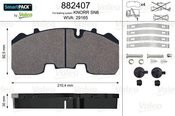 Комплект гальмівних накладок, дискове гальмо VALEO 882407 (фото 1)