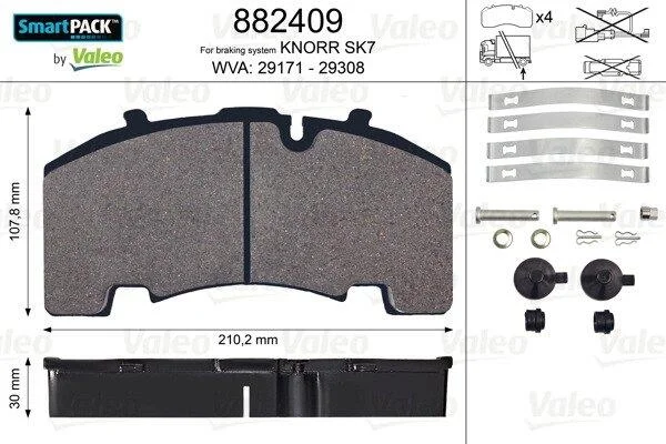 Комплект гальмівних накладок, дискове гальмо VALEO 882409 (фото 1)