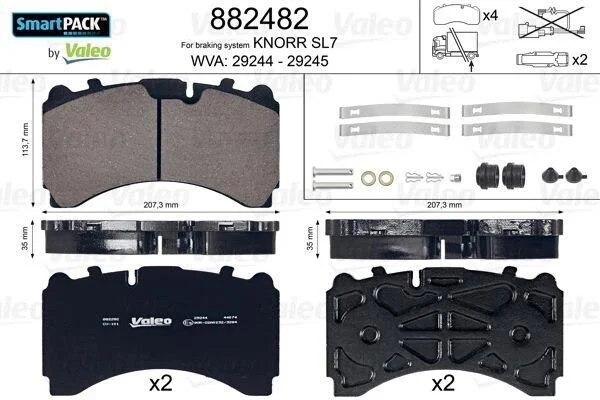 Комплект гальмівних накладок, дискове гальмо VALEO 882482 (фото 1)