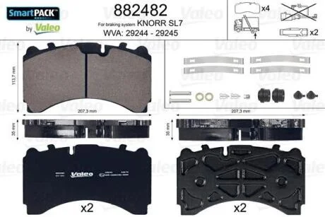 Комплект гальмівних накладок, дискове гальмо VALEO 882482